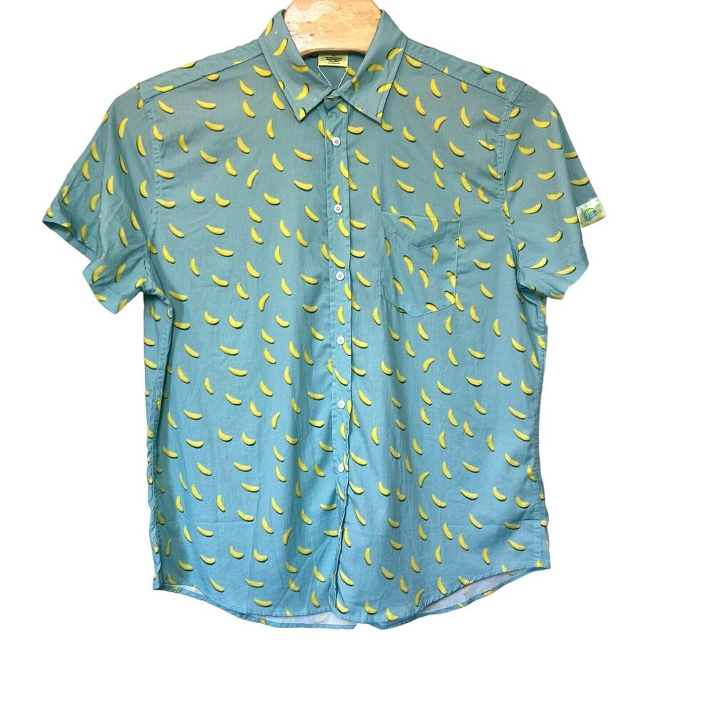 Zesties Size XL Blue Cotton Retro 80s Style Beach Shirt‎ Button Graphic Citrus